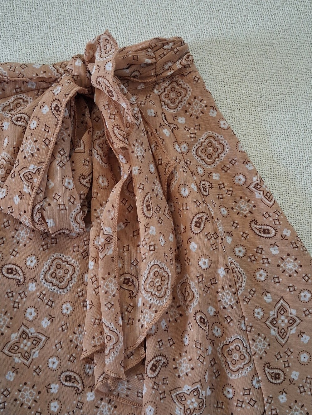 aerie ♡ wrap mini skirt brown paisley extra large lined - Picture 3 of 12
